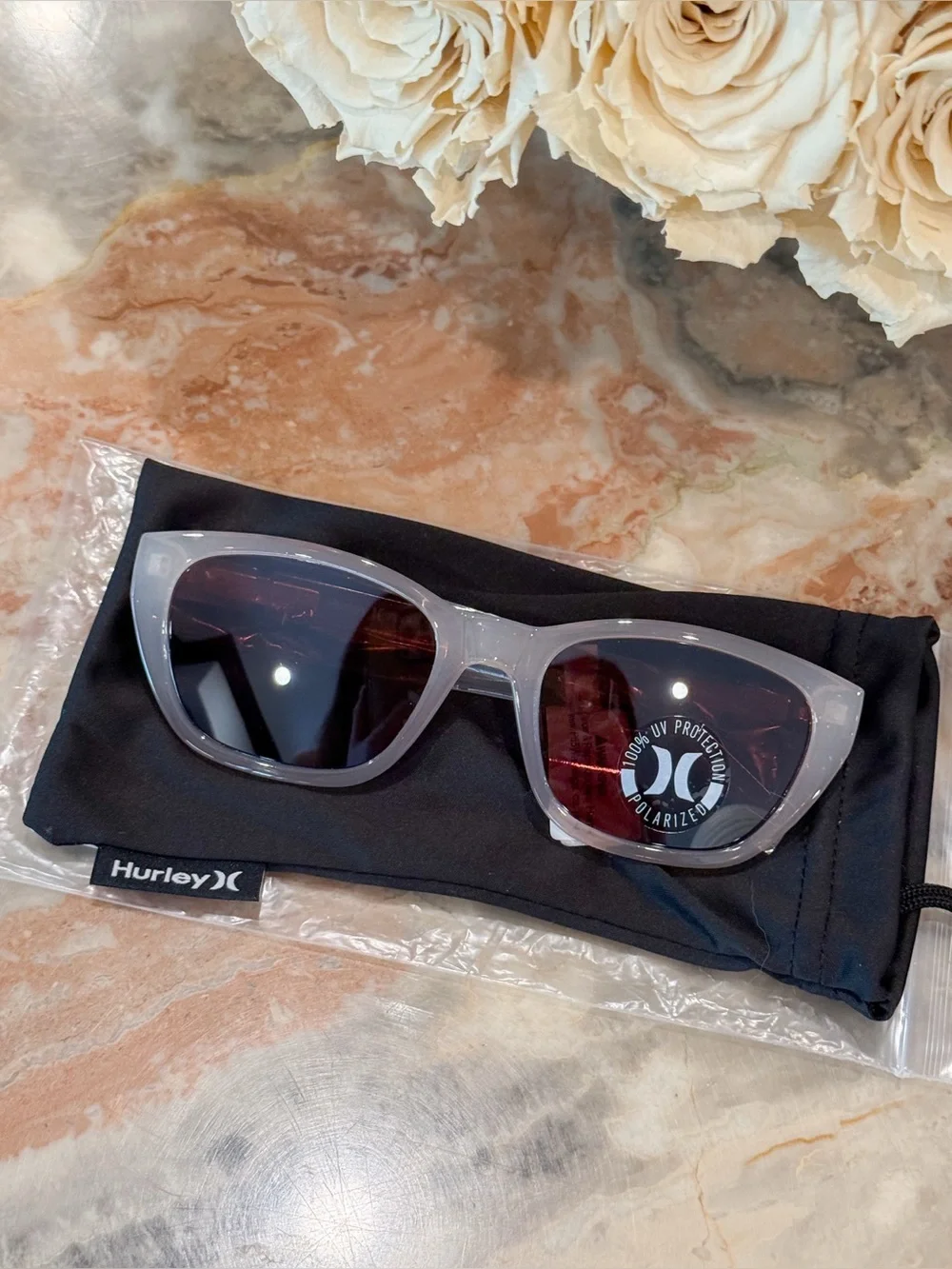 Hurley Allure Polarized Sunglasses | Crystal Gray Frame | Brown Polarized Lenses
